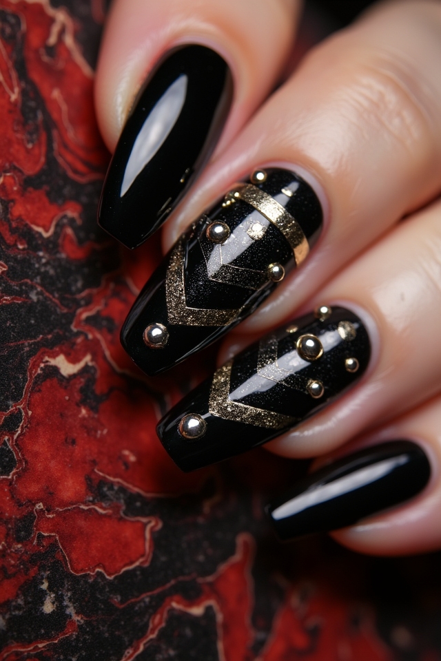 black and red marble nails