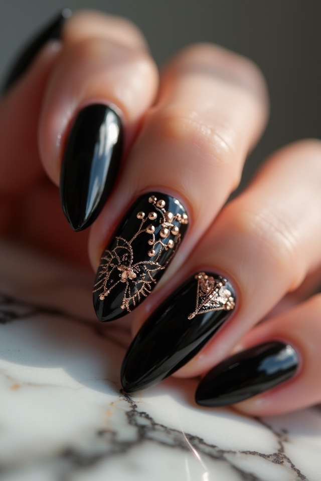 black and rose gold nails