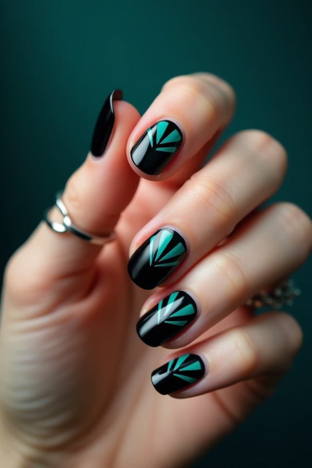 black and teal nail art
