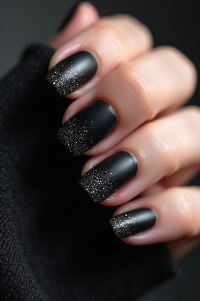 black glitter gradient nails
