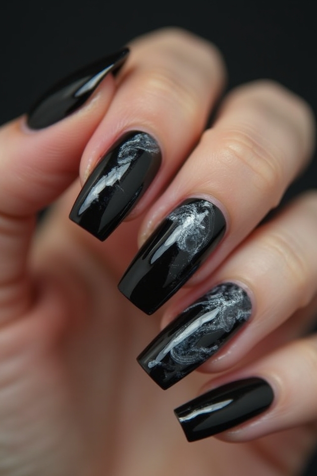 black watercolor nail art