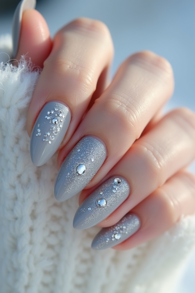 chic gray nails with sequins