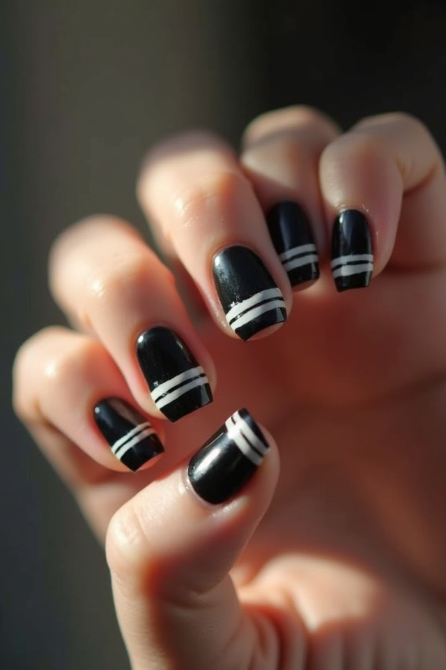 chic monochrome striped nails