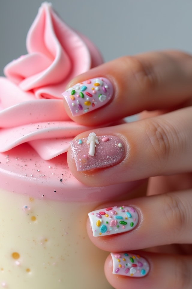 colorful birthday cake nails