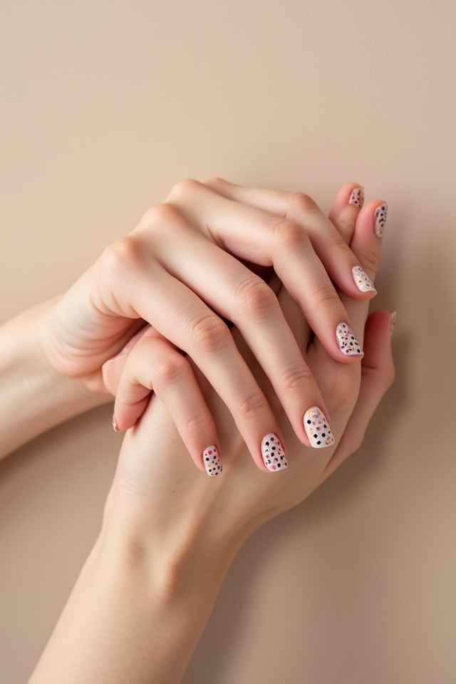 colorful dotted nude manicure