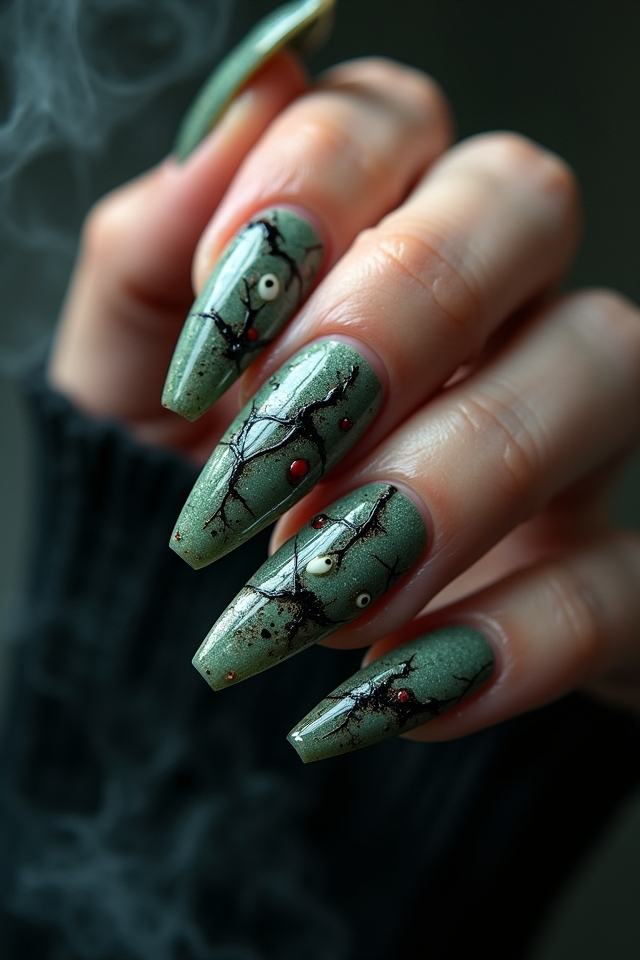 creepy zombie themed nail art