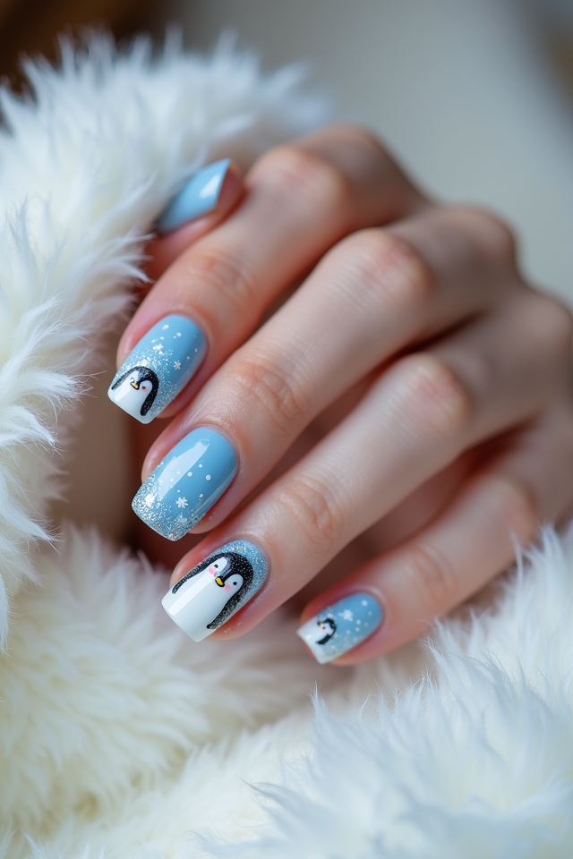 cute winter penguin nails
