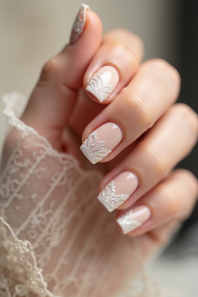 elegant nude lace nails