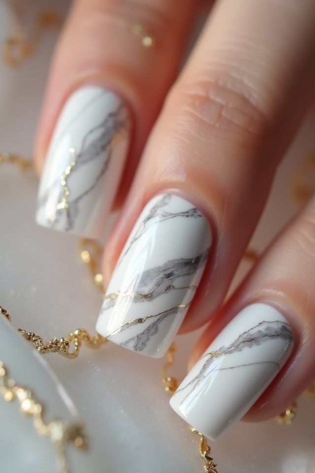 elegant white marble nails