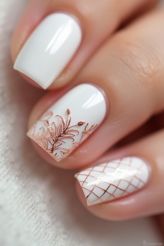 elegant white rose gold nails