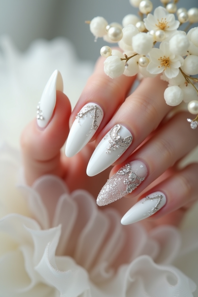 elegant white stiletto nails