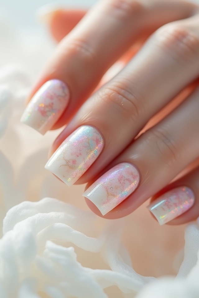 ethereal white watercolor nails