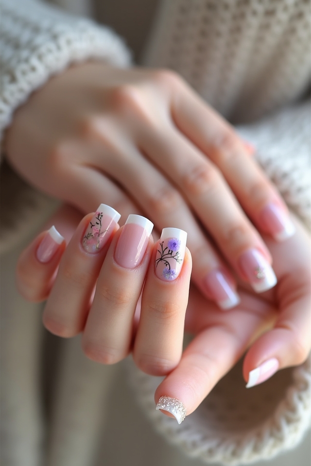 floral inspired french manicure designs