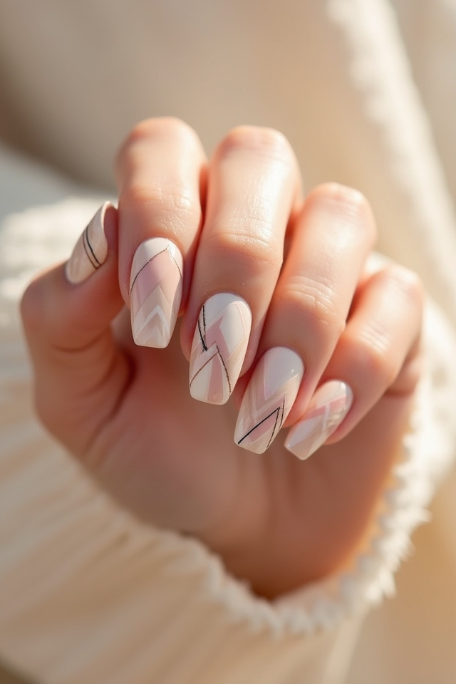 geometric nude nail art