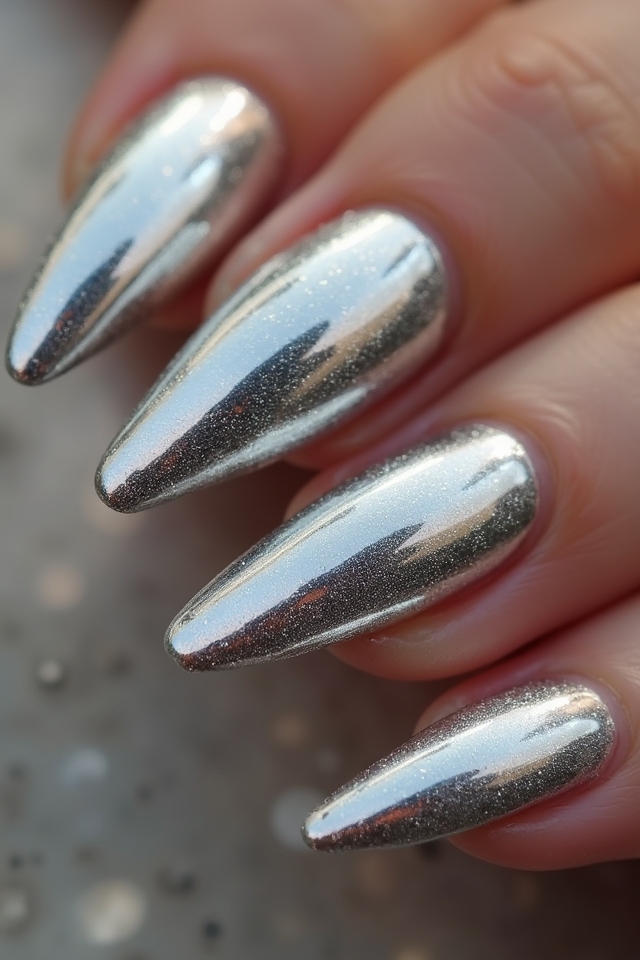 glam silver stiletto nails