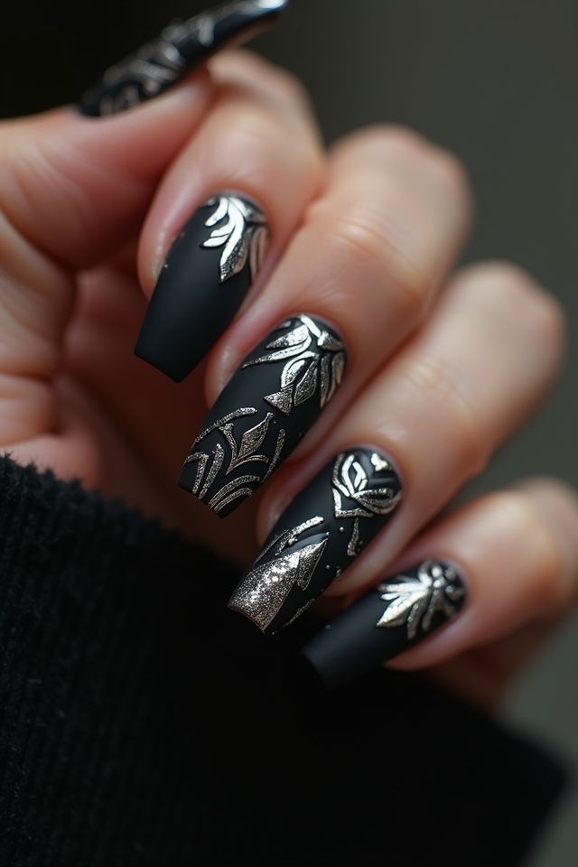 glamorous black chrome nails