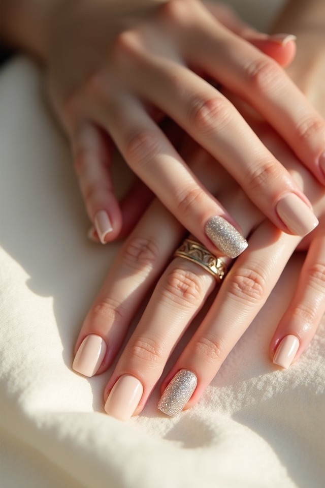 glitter gradient nude manicure