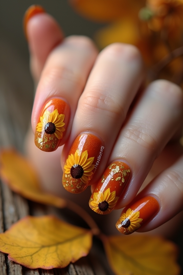 golden sunflower nail designs