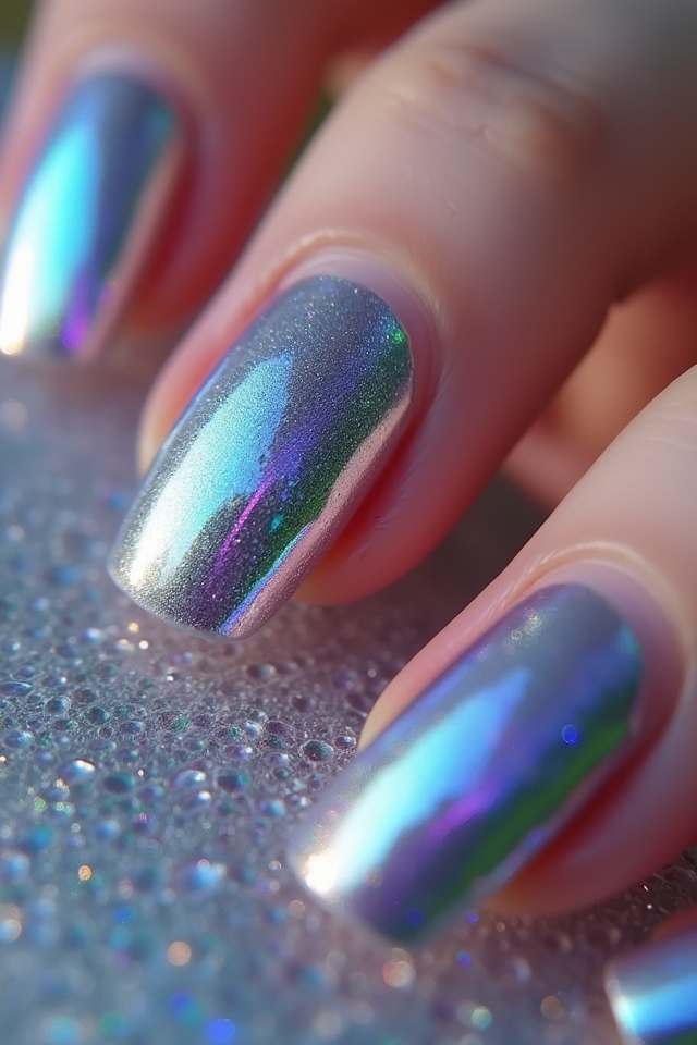 holographic chrome nail art