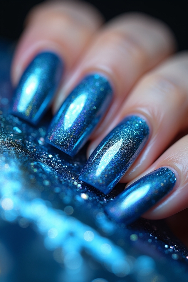 iridescent blue nail art