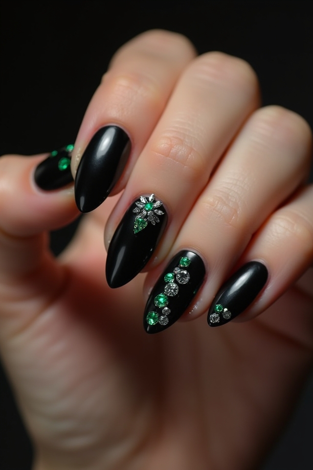 jewel accented black nails