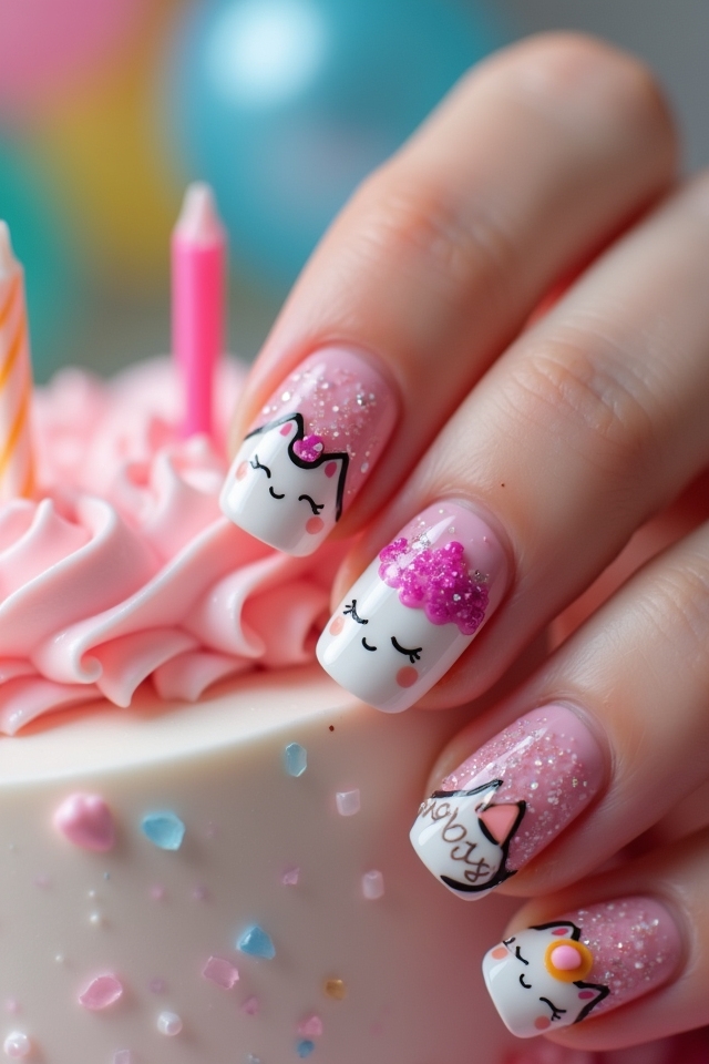 kawaii birthday nail designs