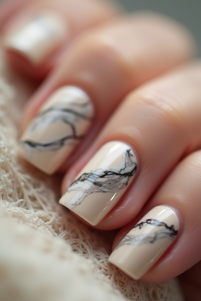 marble nails with nude