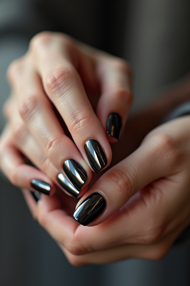 mirror reflective black nails