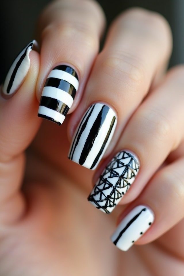 monochrome striped nail designs