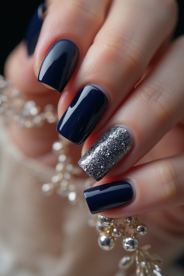 navy blue glitter nails