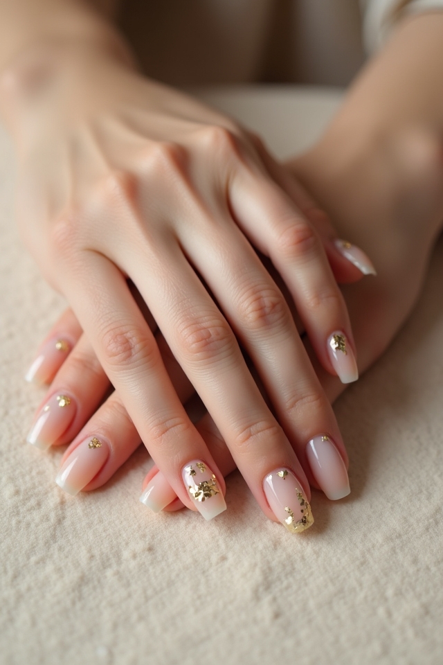 nude nails with gold foil
