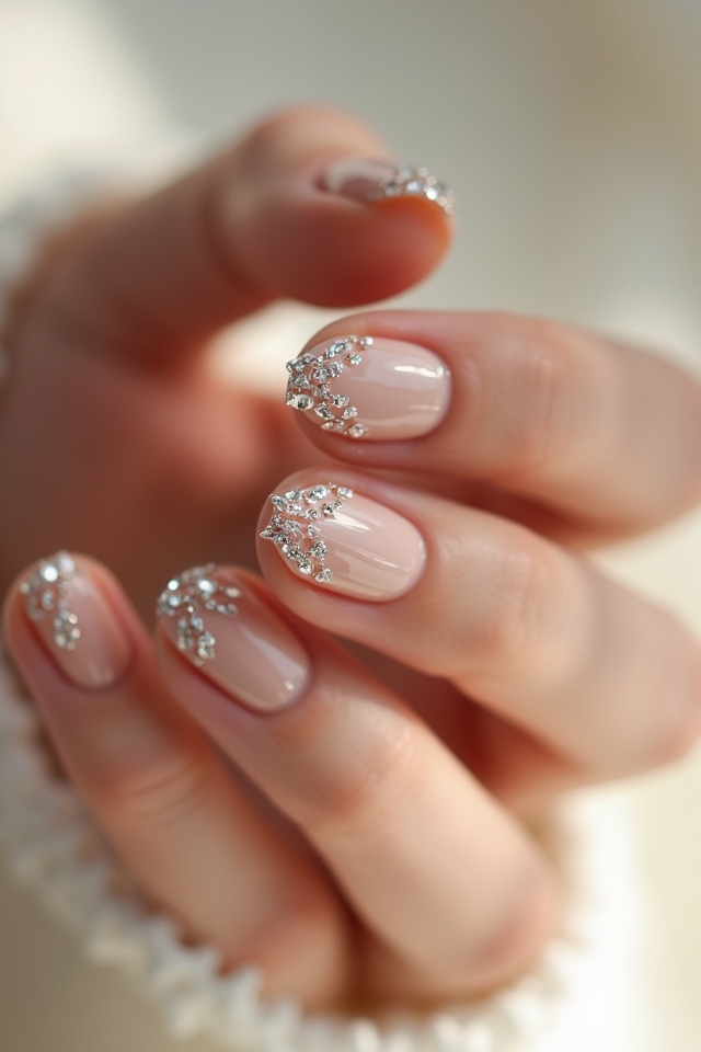 nude nails with rhinestones