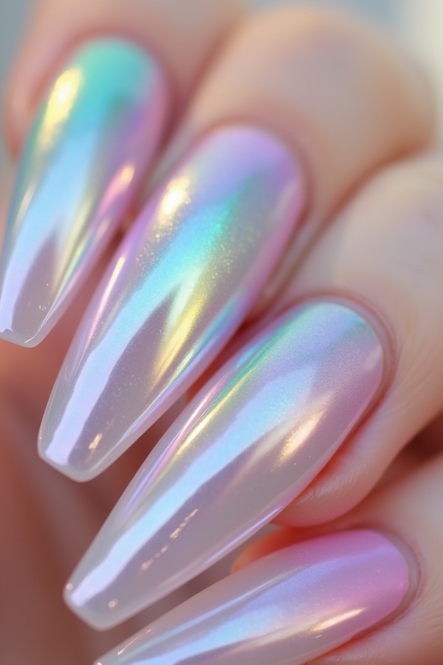 pastel chrome rainbow nails