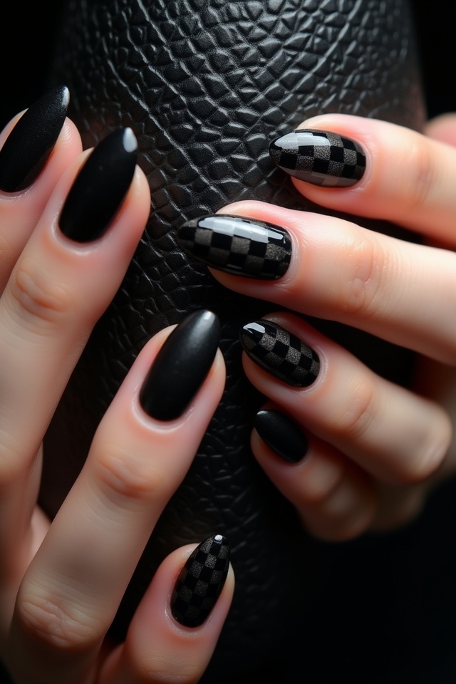 playful black checkerboard nails