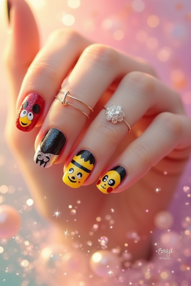 playful cartoon nail designs