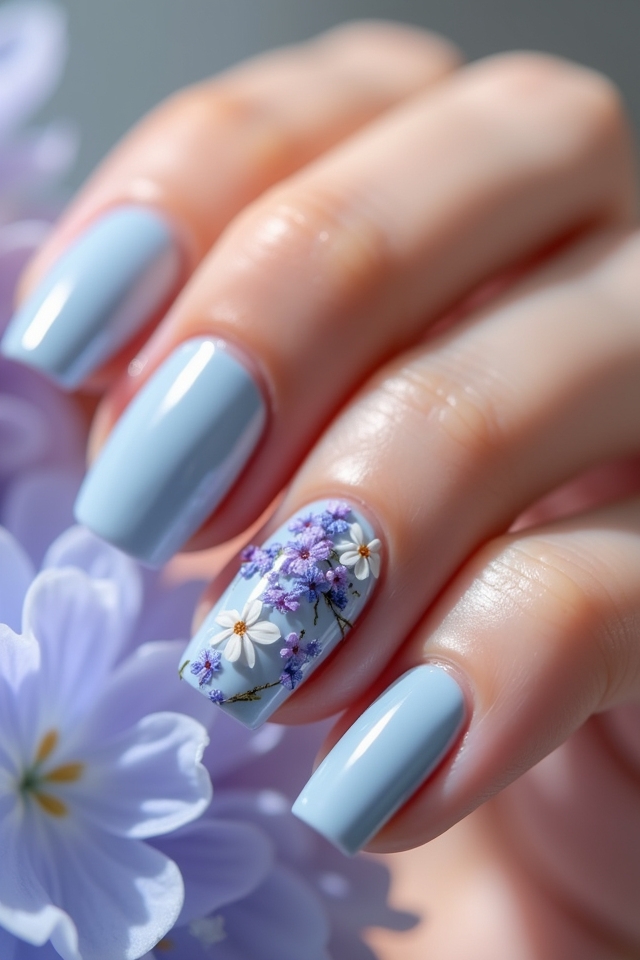 powder blue floral nails
