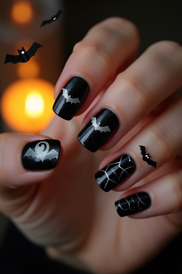 spooky chic bat nail art