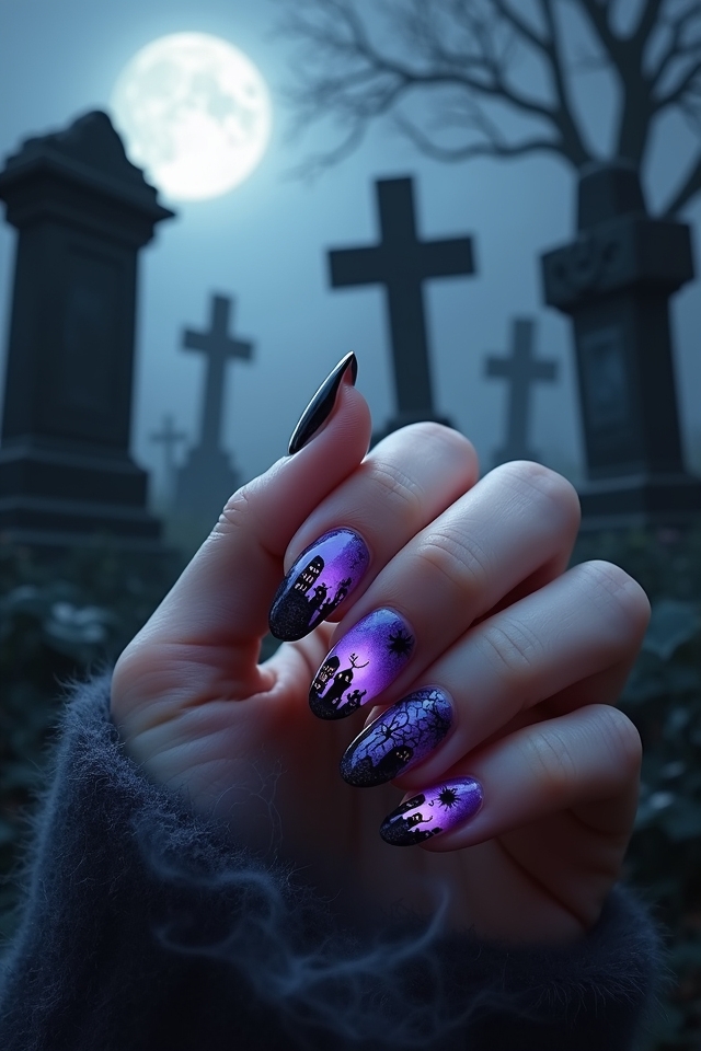 spooky graveyard nail art