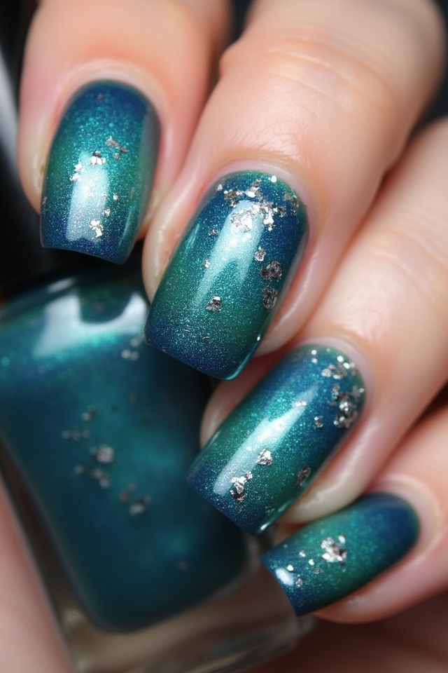 teal navy gradient nails