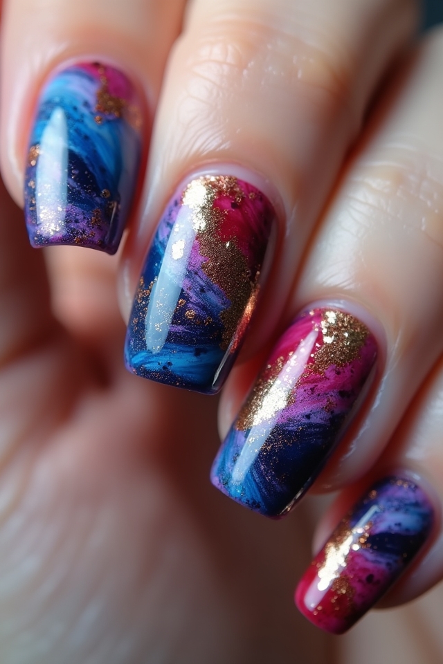 vibrant abstract nail art