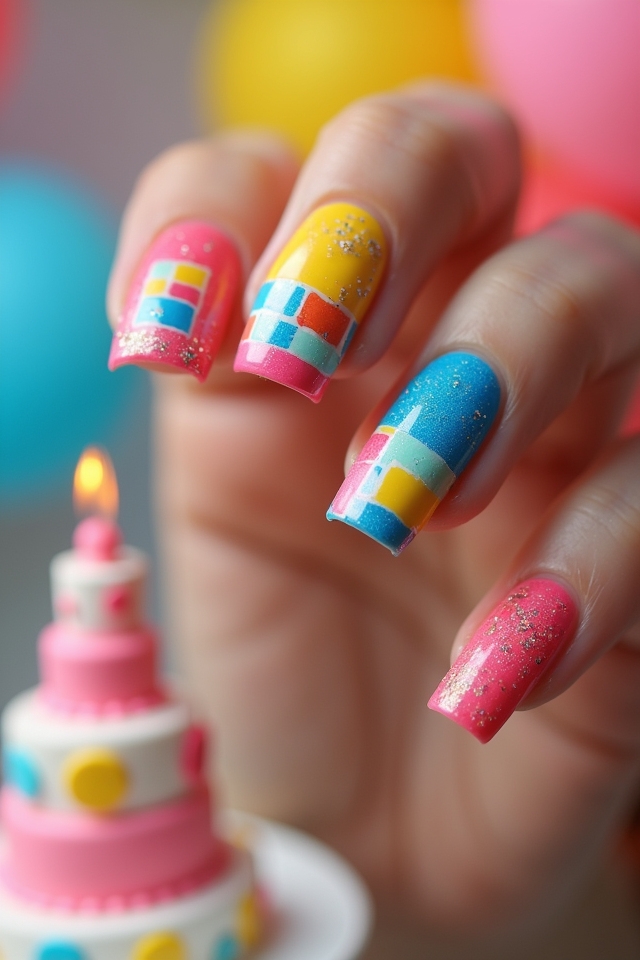 vibrant color block nails