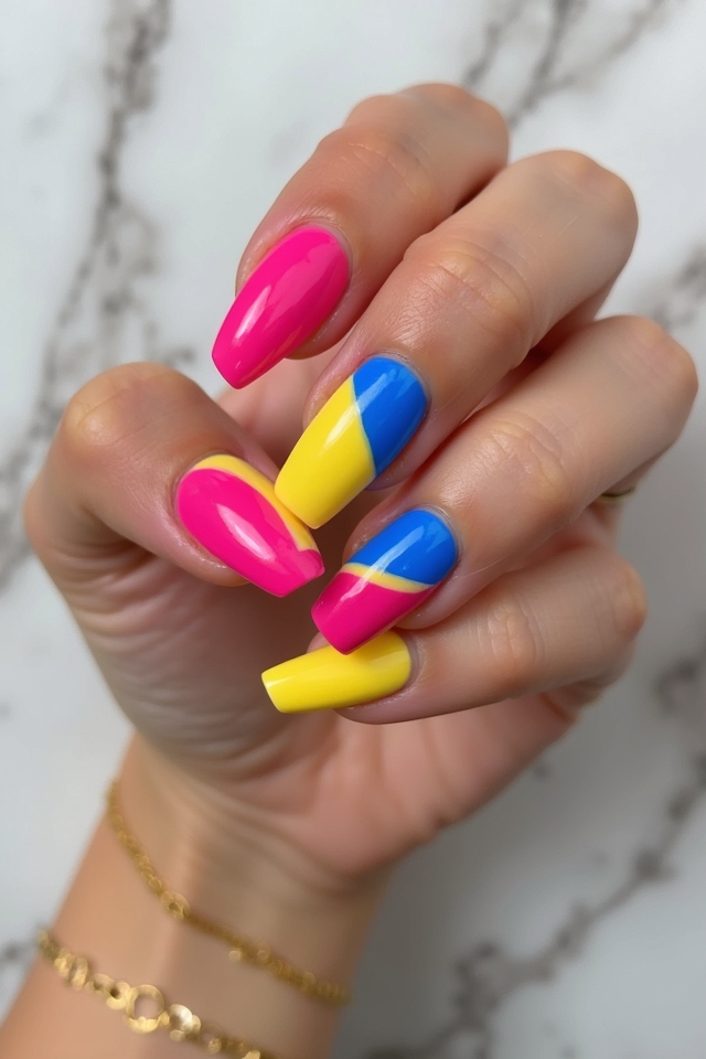 vibrant color block nails