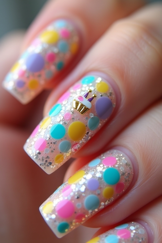 vibrant confetti nail art
