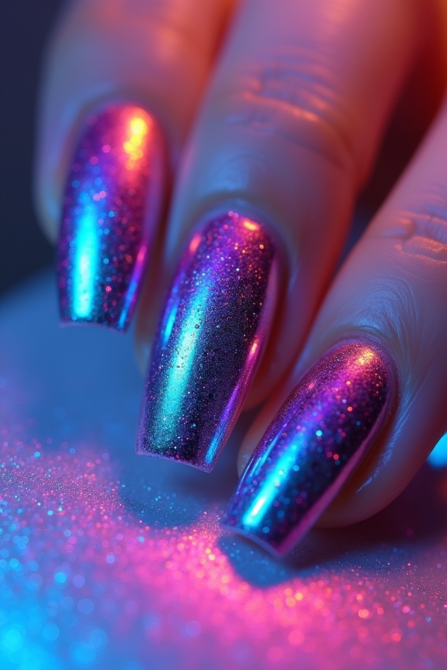 vibrant neon chrome nails
