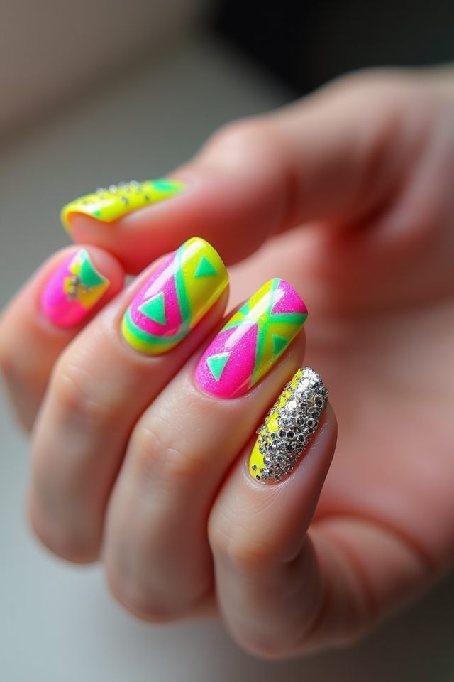 vibrant neon nail art