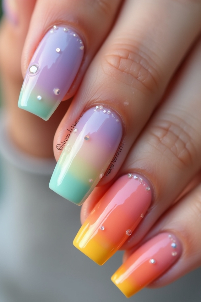 vibrant ombre rainbow nails