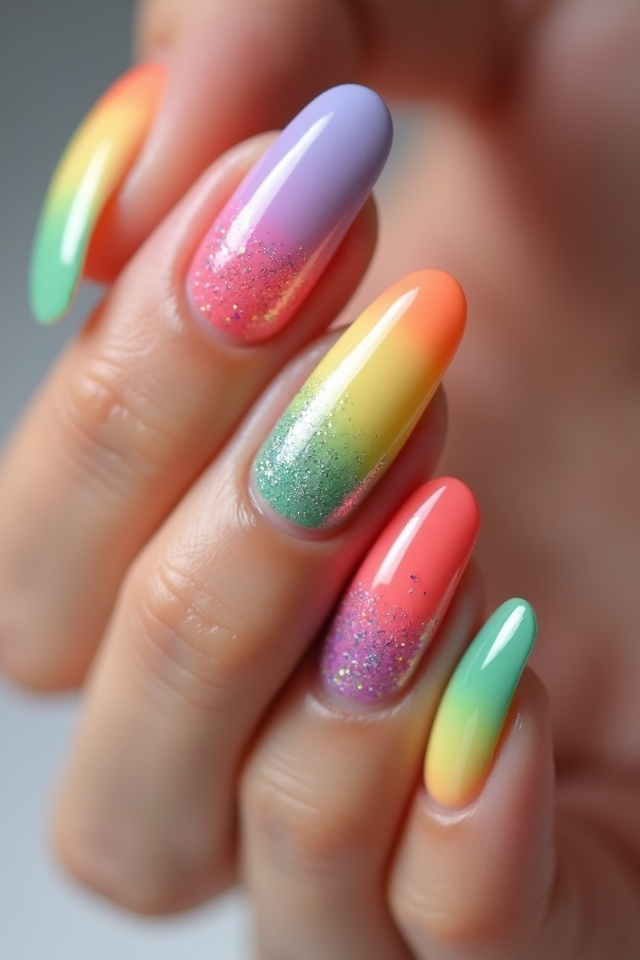 vibrant rainbow french tips