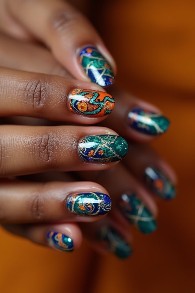 vibrant tribal nail art