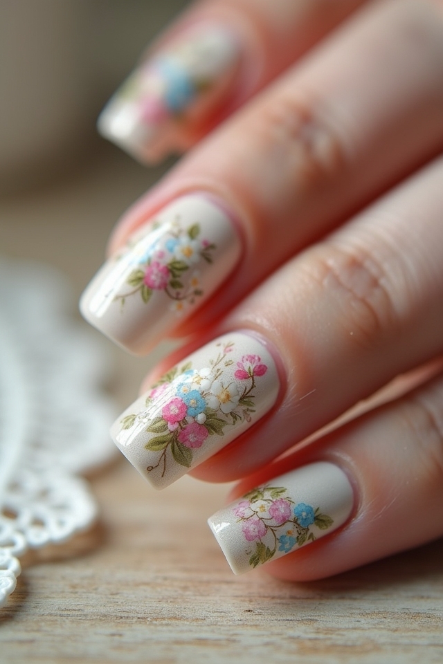 vintage floral nail art