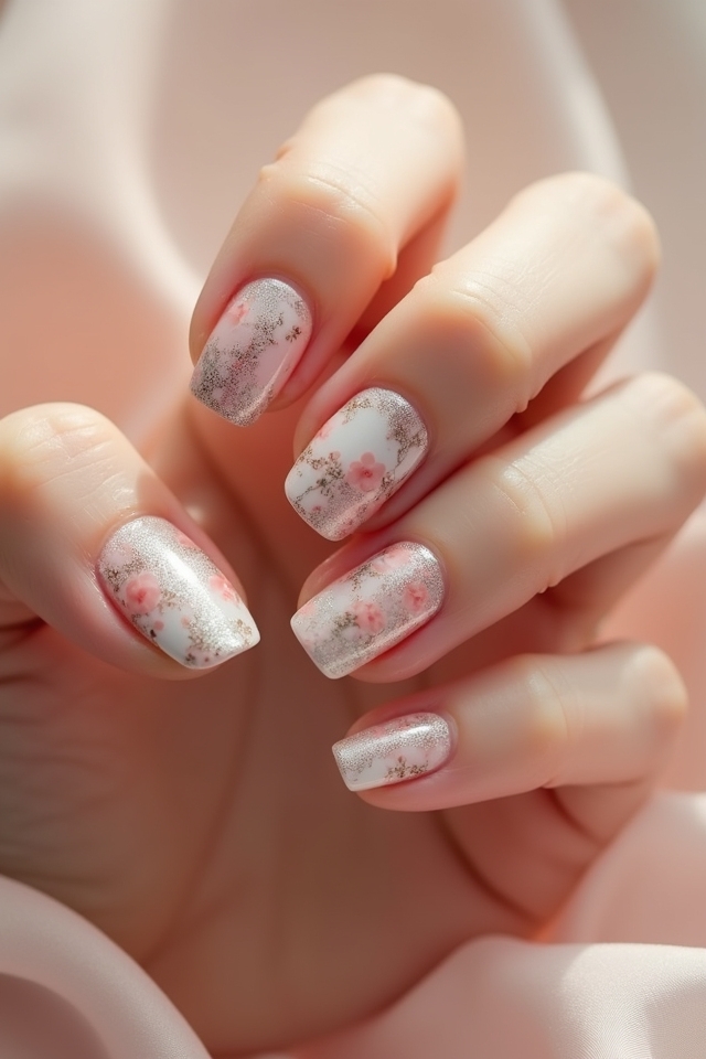 vintage floral nude nails